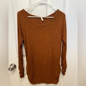 PinkBlush Burnt Orange Ribbed Knit Ruched Maternity Top Size Medium
